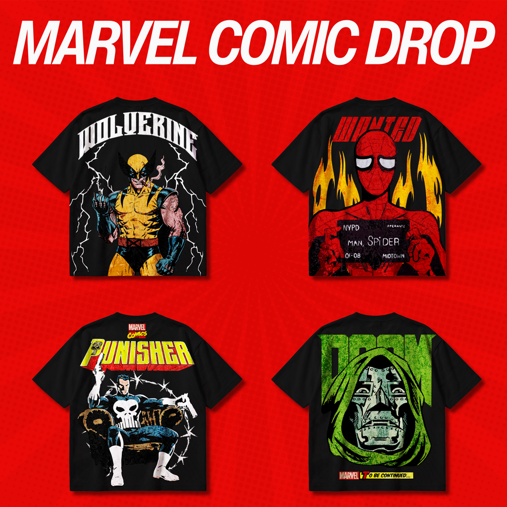 Marvel T-Shirt Design Bundle SVG PNG | Spider-Man Thor Hulk Punisher Vintage Graphic Tee | Dark Comic Streetwear | Screen Print DTG Ready