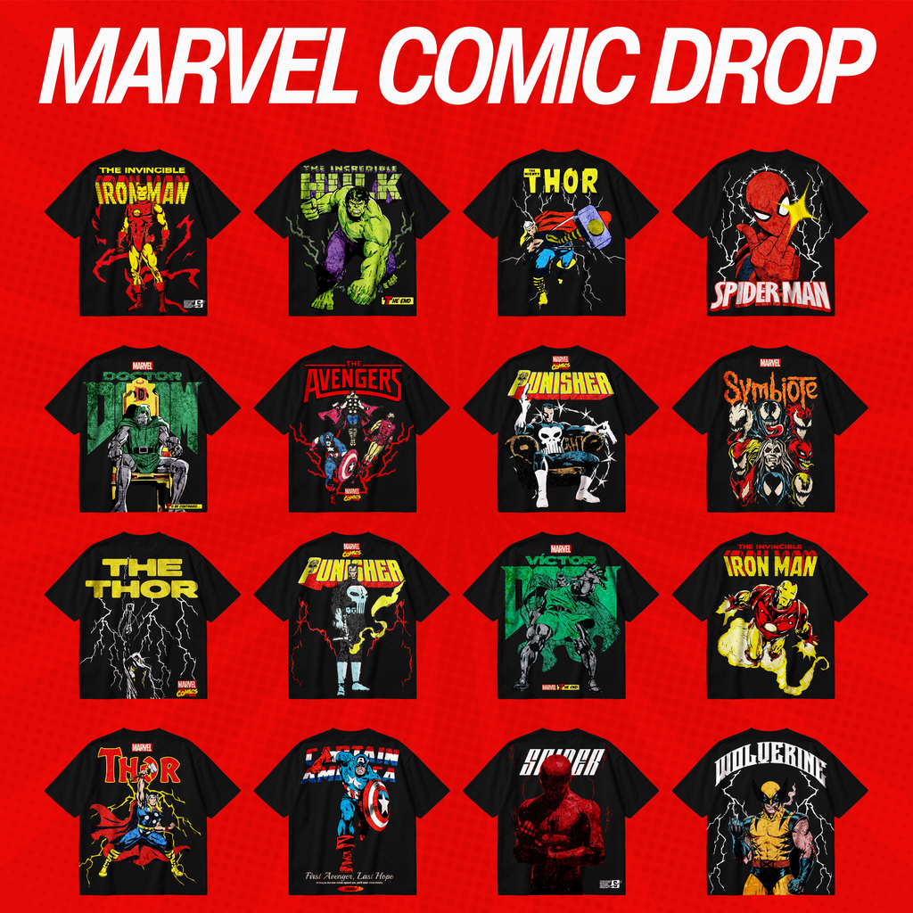 Marvel T-Shirt Design Bundle SVG PNG | Spider-Man Thor Hulk Punisher Vintage Graphic Tee | Dark Comic Streetwear | Screen Print DTG Ready