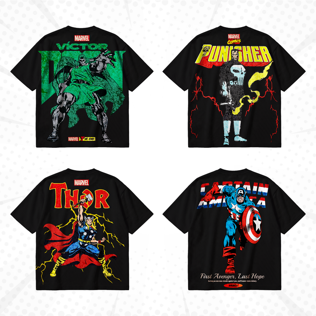 Marvel T-Shirt Design Bundle SVG PNG | Spider-Man Thor Hulk Punisher Vintage Graphic Tee | Dark Comic Streetwear | Screen Print DTG Ready