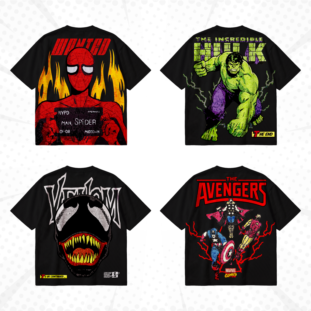 Marvel T-Shirt Design Bundle SVG PNG | Spider-Man Thor Hulk Punisher Vintage Graphic Tee | Dark Comic Streetwear | Screen Print DTG Ready