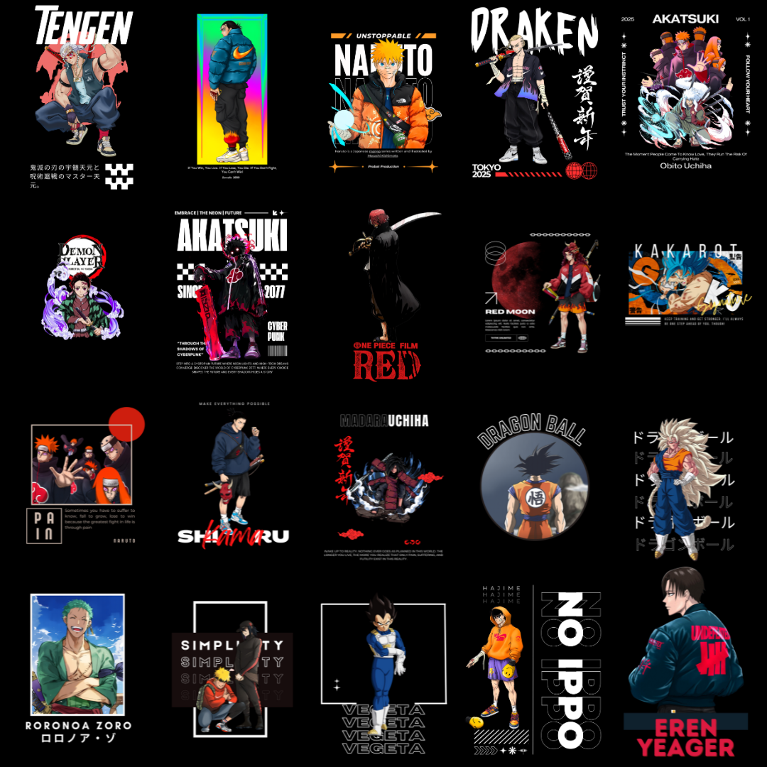 Anime Fusion Licensed Designs – Minimalist Futuristic 200+ HD PNG Files