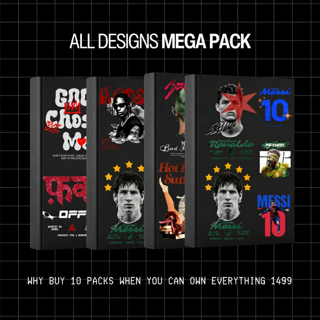 Mega Pack Licensed Design Library Anime, Streetwear, Sports & Typographic 1000+ Premium PNG/4K Files
